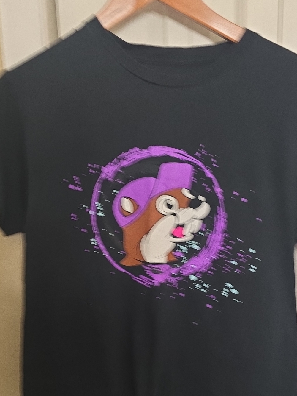 Black Short Sleeve Tee with Purple Dog Graphic - Unbranded